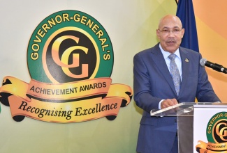 Governor-General, His Excellency the Most Hon. Sir Patrick Allen, addresses the Governor-General’s Achievement Awards national presentation ceremony at King’s House on Friday (July 19).