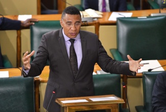 Prime Minister, the Most Hon. Andrew Holness, providing an update on the Hurricane Beryl Relief and Recovery Efforts in the House of Representatives today (July 16).