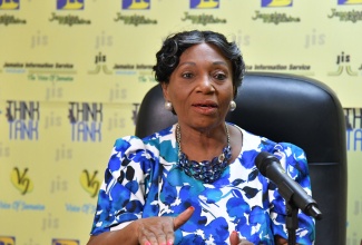 Coordinator at the National Task Force Against Trafficking in Persons (NATFATIP), Audrey Budhi, speaks at a Jamaica Information Service (JIS), on July 29. She outlined  activities for Trafficking in Persons Week, which is being observed from July 28 to August 3.

