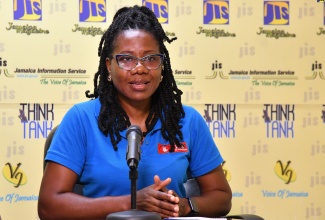 Head of the Anti-trafficking in Persons Unit (A-TIP), at the Counter-Terrorism and Organised Crime Investigations Branch within the Jamaica Constabulary Force, Detective Inspector Kimesha Gordon, speaks at a Jamaica Information Service (JIS) Think Tank, on July 29.