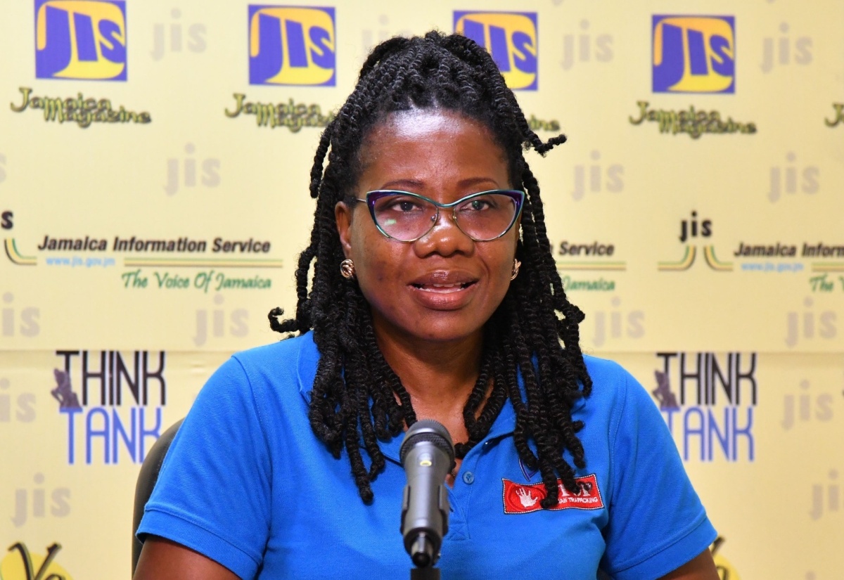 Head of the Anti-trafficking in Persons Unit (A-TIP), at the Counter-Terrorism and Organised Crime Investigations Branch within the Jamaica Constabulary Force, Detective Inspector Kimesha Gordon, speaks at a Jamaica Information Service (JIS) Think Tank, on July 29.