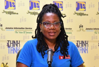 Head of the Anti-trafficking in Persons Unit (A-TIP), at the Counter-Terrorism and Organised Crime Investigations Branch within the Jamaica Constabulary Force, Detective Inspector Kimesha Gordon, speaks at a Jamaica Information Service (JIS) Think Tank, on July 29.