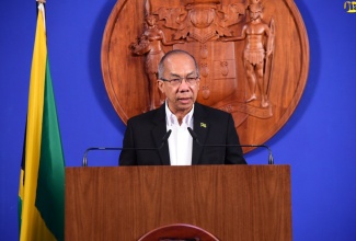 Deputy Prime Minister and Minister of National Security, Hon. Dr. Horace Chang, addressing an emergency press conference held on Monday (August 12) at the Office of the Prime Minister.

