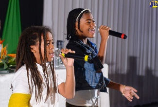 Siblings, Ngozi and Tafari Wright, perform an edutainment piece during Wednesday’s (August 7) National Preparatory Session for the Global Ministerial Conference on ‘Ending Violence Against Children’, held at the Terra Nova All-Suite Hotel in Kingston.