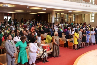 Jamaicans and friends of Jamaica lift their voices in song at the recent Emancipation and Independence church service held at the Sligo Seventh-Day Adventist Church in Takoma Park, Maryland