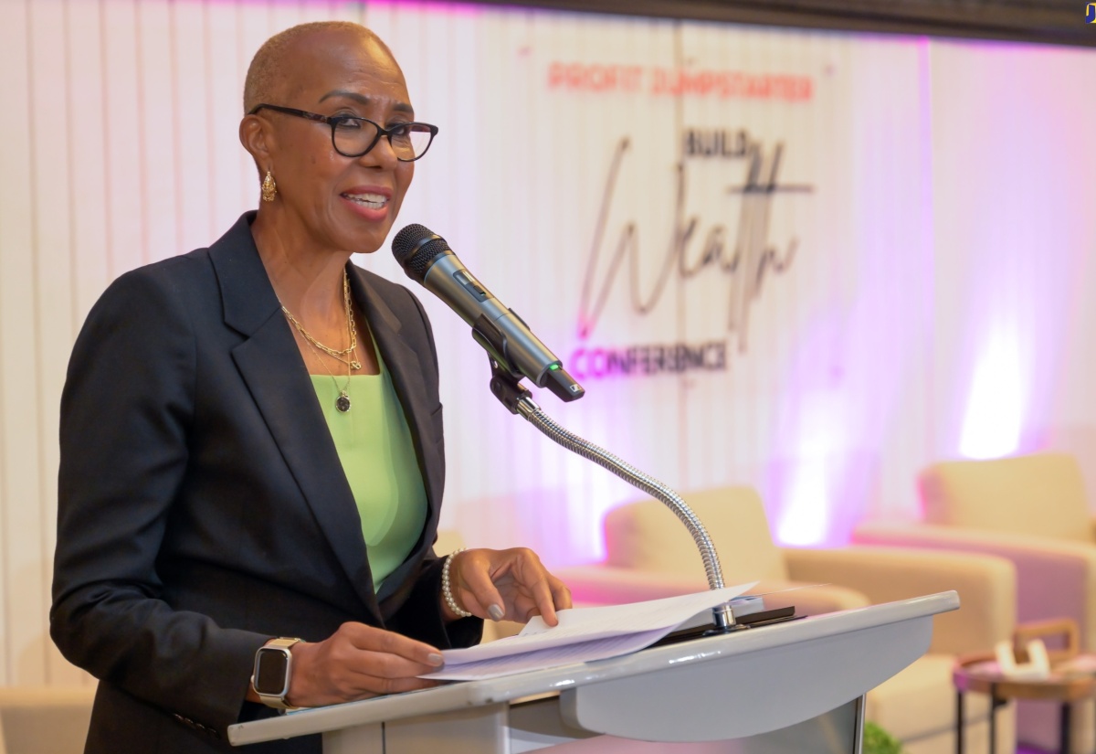 Minister of Education and Youth, Hon. Fayval Williams, addresses the ‘Build Wealth Conference 2024’ on August 16 at the AC Marriott Hotel in Kingston.