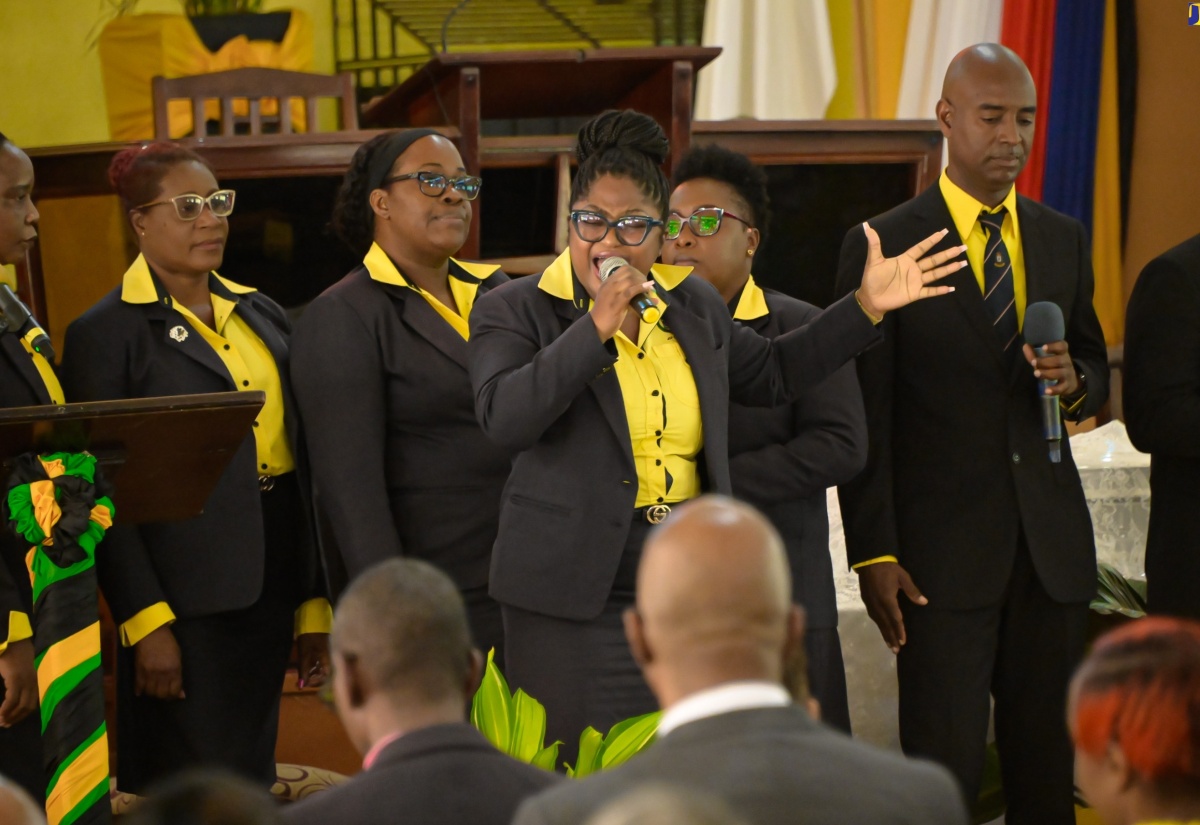 Members of the Jamaica Constabulary Force (JCF) choir perform during the Major Organised Crime and Anti-Corruption Agency’s (MOCA) 10th anniversary commemorative service at Boulevard Baptist Church in St. Andrew on Sunday (August 11), which launched activities to mark the occasion.