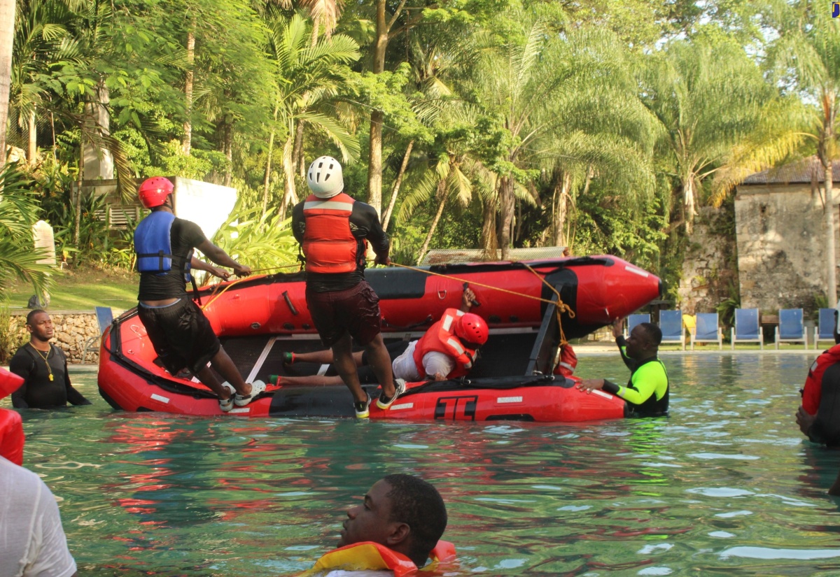 Firefighters participate in a recent water rescue training programme organised by the Jamaica Fire Brigade (JFB), Area 4. Forty firefighters across the parishes of St. James, Hanover, Westmoreland, St. Elizabeth and Trelawny participated  at Chukka Eco-Adventure Outpost at Good Hope, in Trelawny.

