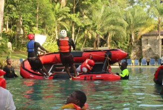 Firefighters participate in a recent water rescue training programme organised by the Jamaica Fire Brigade (JFB), Area 4. Forty firefighters across the parishes of St. James, Hanover, Westmoreland, St. Elizabeth and Trelawny participated  at Chukka Eco-Adventure Outpost at Good Hope, in Trelawny.

