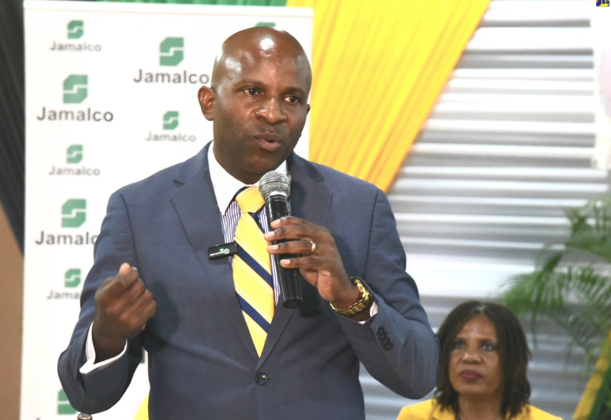 General Secretary of the Jamaica Teachers’ Association (JTA), Dr. Mark Nicely, delivers the keynote address during Jamalco’s Scholarship Awards ceremony on Tuesday (August 13) at the Wembley Centre of Excellence in Clarendon. As part of Jamalco’s Education Assistance Programme, 80 students from the parishes of Clarendon and Manchester received assistance for the upcoming school year.

