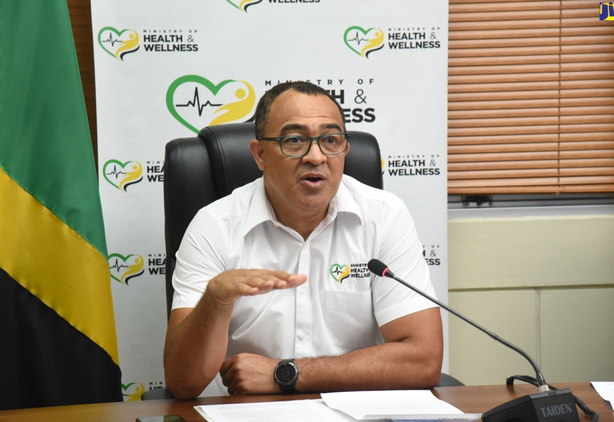 Minister of Health and Wellness, Dr. the Hon. Christopher Tufton, speaks at a recent press conference at his New Kingston offices.

