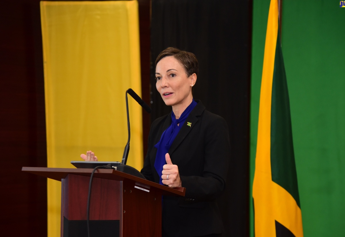 Minister of Foreign Affairs and Foreign Trade, Senator the Hon. Kamina Johnson Smith, addresses a disaster preparedness forum with members of the Diplomatic Corps, at the Ministry, in downtown Kingston, today (August 29).