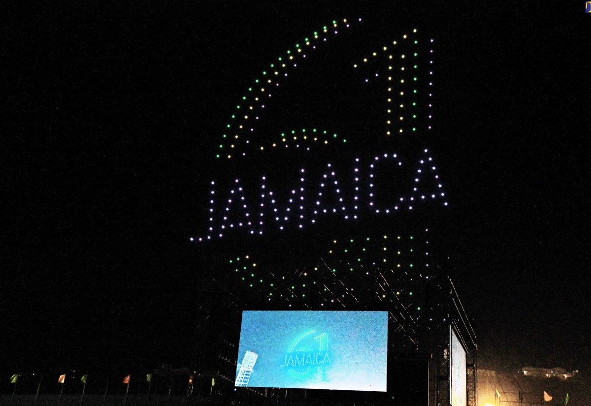 Drones light up the skies during last year’s Independence Grand Gala, held at the National Stadium in Kingston on August 6.

