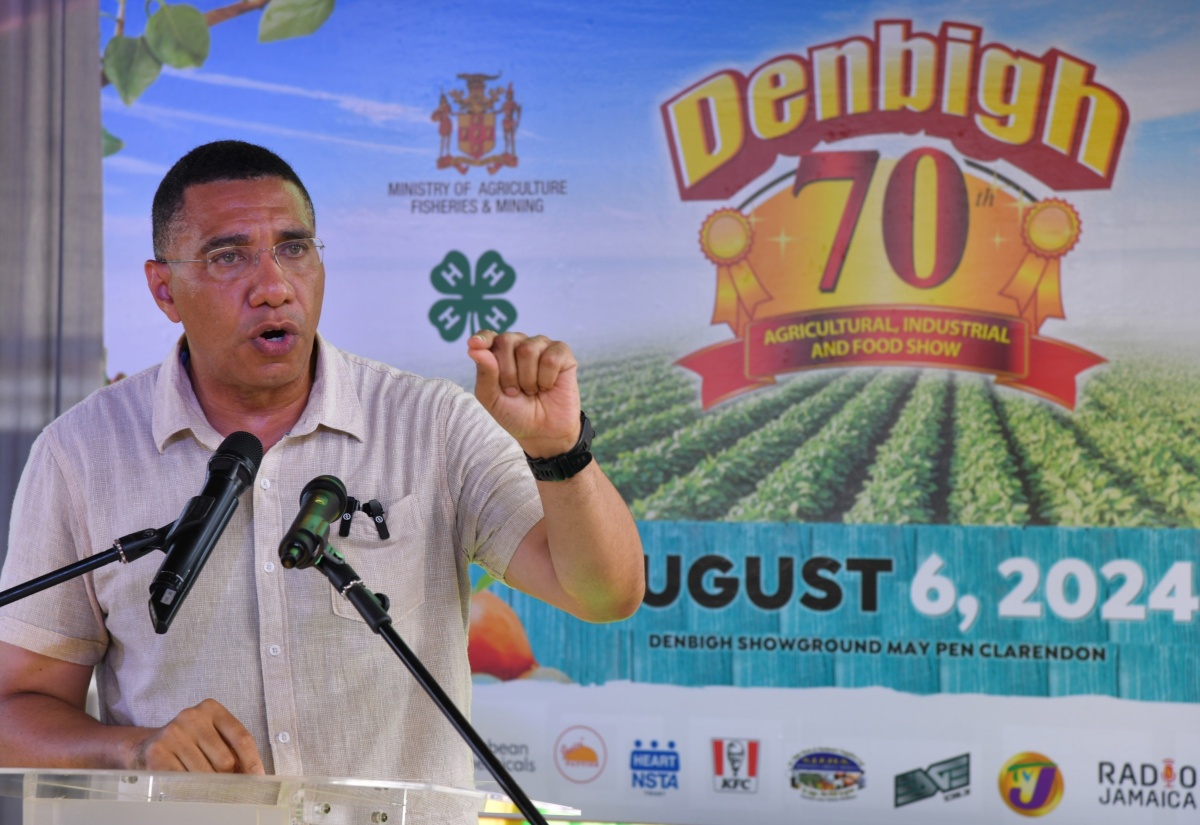 Prime Minister, the Most Hon. Andrew Holness, delivers the main address during Tuesday’s (August 6) staging of the Denbigh Agricultural, Industrial and Food Show in Clarendon.