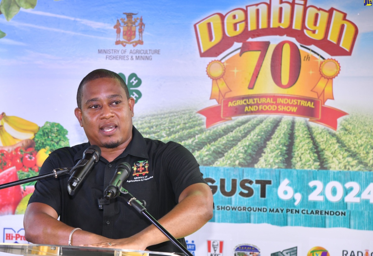 Minister of Agriculture, Fisheries and Mining, Hon. Floyd Green, brings remarks at the Denbigh Agricultural, Industrial and Food Show in May Pen, Clarendon, on August 6.

