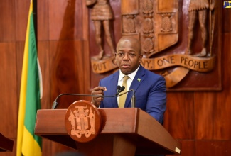 Minister of Labour and Social Security, Hon. Pearnel Charles Jr., speaking during Tuesday’s (September 10) post-Cabinet press briefing at Jamaica House.