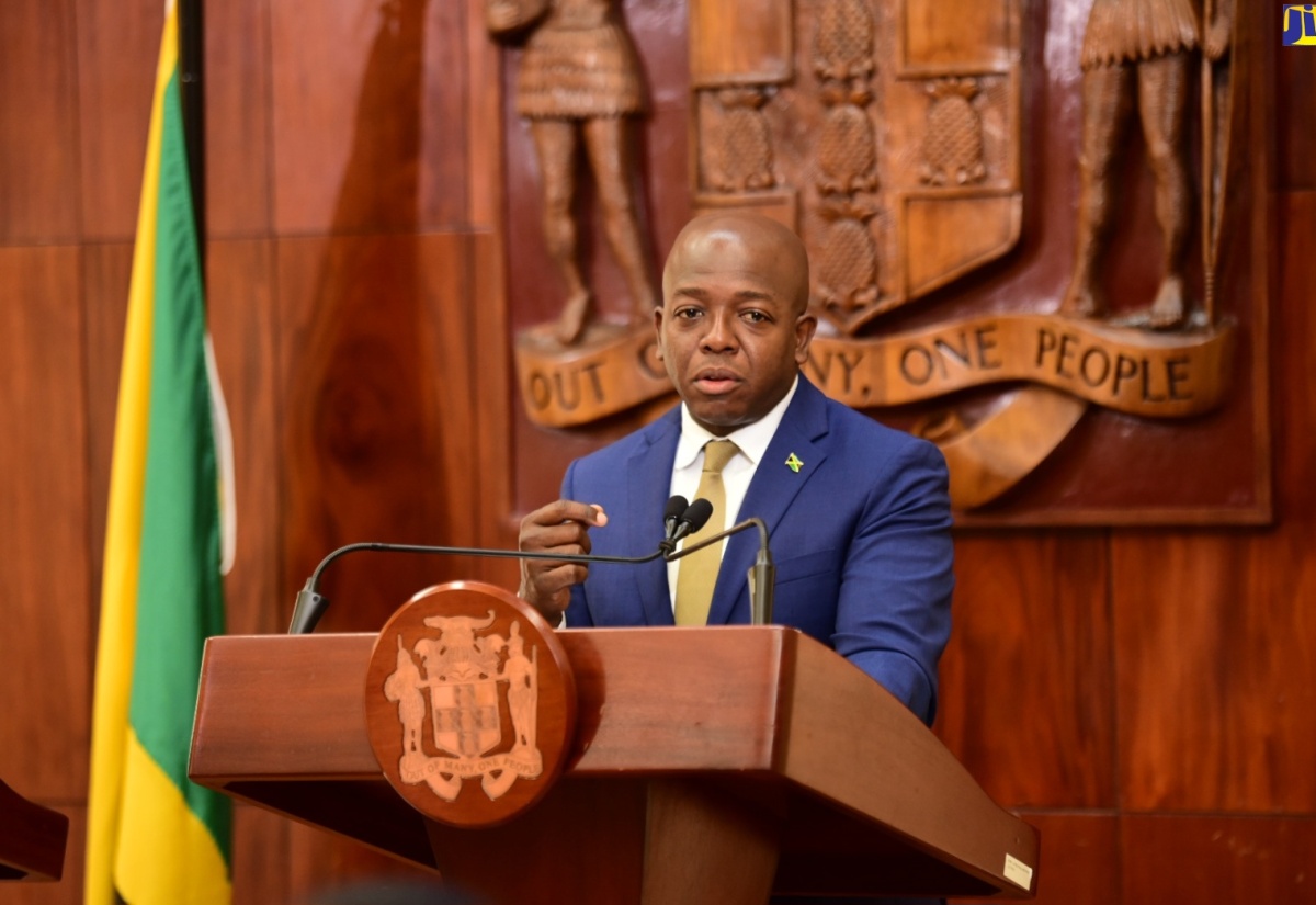 Minister of Labour and Social Security, Hon. Pearnel Charles Jr., speaking during Tuesday’s (September 10) post-Cabinet press briefing at Jamaica House.