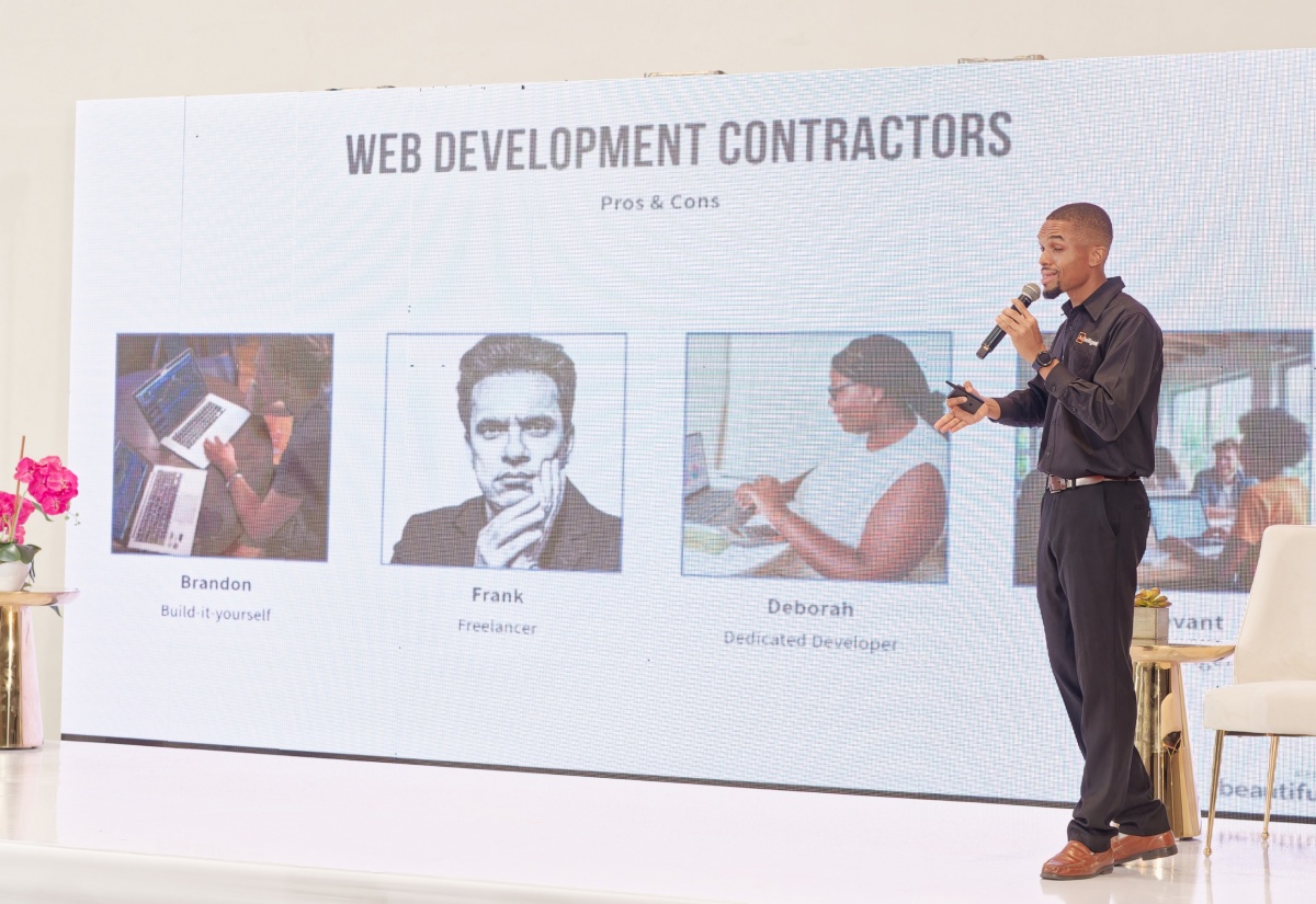 Head of Web Development at Adtelligent, Christopher Derrell, makes a presentation to micro, small and medium-sized enterprise stakeholders at the recently held Digital Jamaica Summit and Showcase, hosted by the Jamaica Business Development Corporation (JBDC), at The Jamaica Pegasus hotel.

