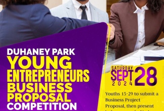 Flyer for the Duhaney Park Young Entrepreneurs Business Proposal Competition scheduled for September 28.