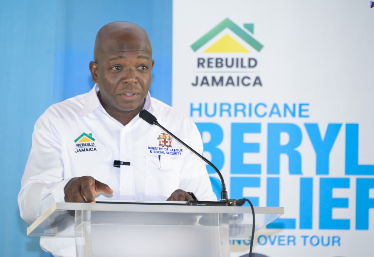 Minister of Labour and Social Security, Hon. Pearnel Charles Jr., addressing the final stop of the ‘Rebuild Jamaica’ tour, at the Anglican Church Hall in Port Maria, St. Mary, on September 6.

