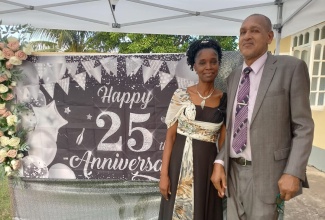 Principal of the Mineral Heights Christian Kinder-Preparatory School, Sharon Scott  and  Board Chairman, Pastor Isaac Scott, at a Thanksgiving Service held at the Mineral Heights Church of Christ on Sunday, September 1, to mark the beginning of the school’s 25th anniversary celebrations.

