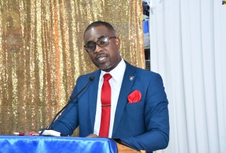 Principal of Sam Sharpe Teachers’ College, Ricardo Bennett, delivers remarks during the recent 50th anniversary media launch at the institution’s campus in Granville, St. James.

