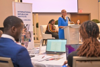 Minister of Education and Youth, Hon. Fayval Williams, delivers an address at the International Republican Institute’s (IRI) Public Policy Strenghtening Workshop held on Saturday (Sept.14), at the AC Hotel in Kingston.