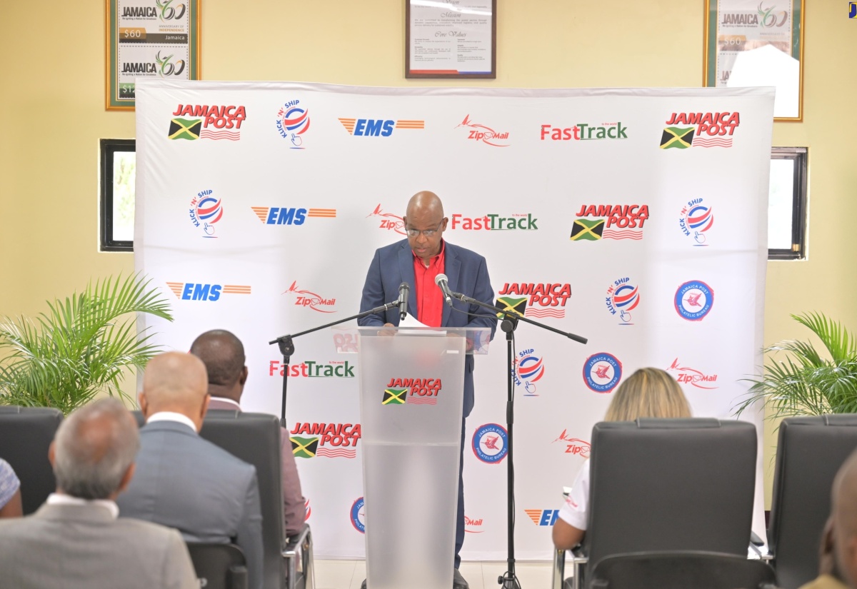 Postmaster General, Lincoln Allen, speaking during the Liguanea Post Office reopening and rebranding ceremony in St. Andrew on Tuesday (September 17).

