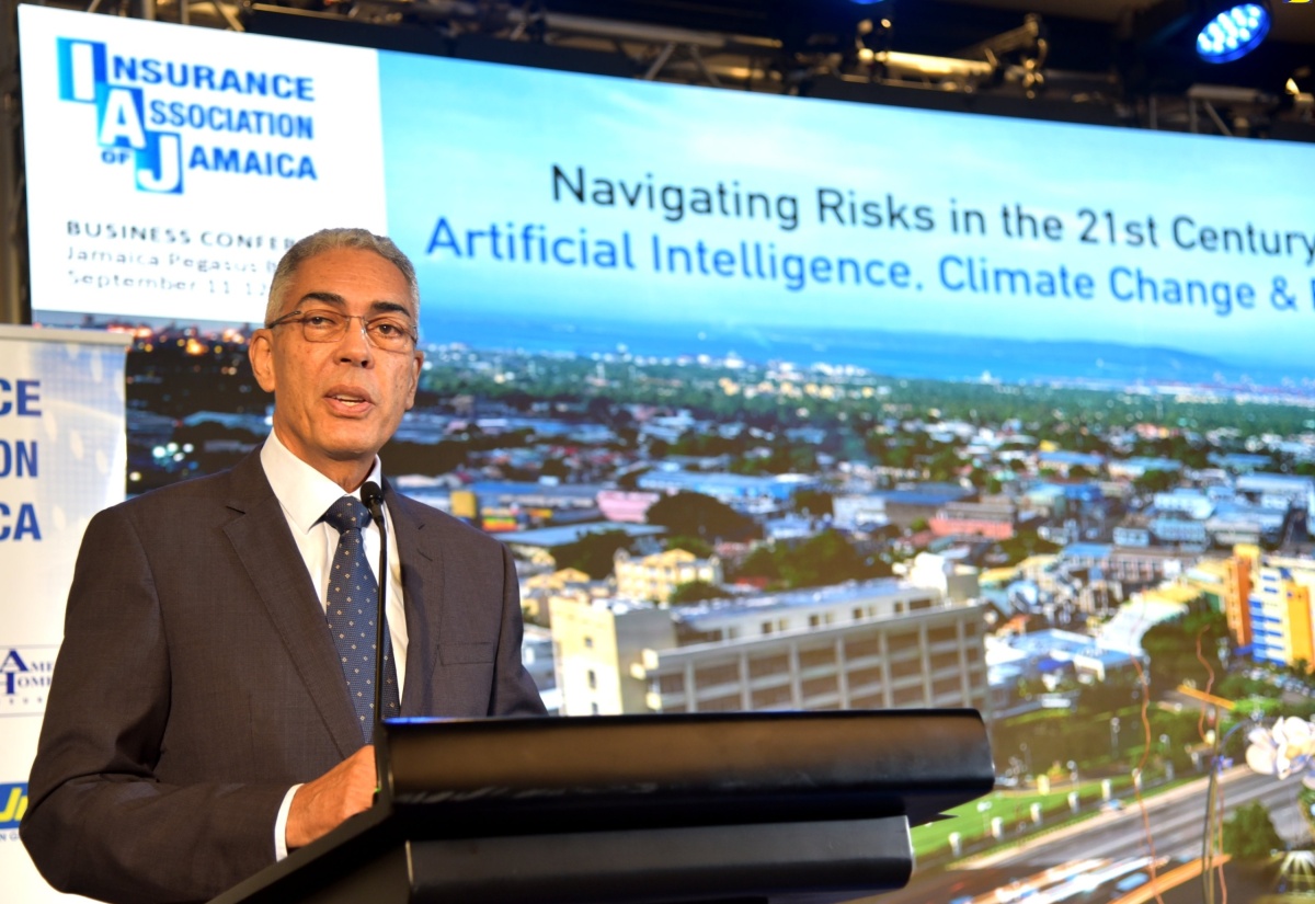 Bank of Jamaica (BOJ) Governor, Richard Byles, addresses the inaugural Insurance Association of Jamaica (IAJ) business conference at The Jamaica Pegasus hotel in New Kingston on Wednesday (September 11).