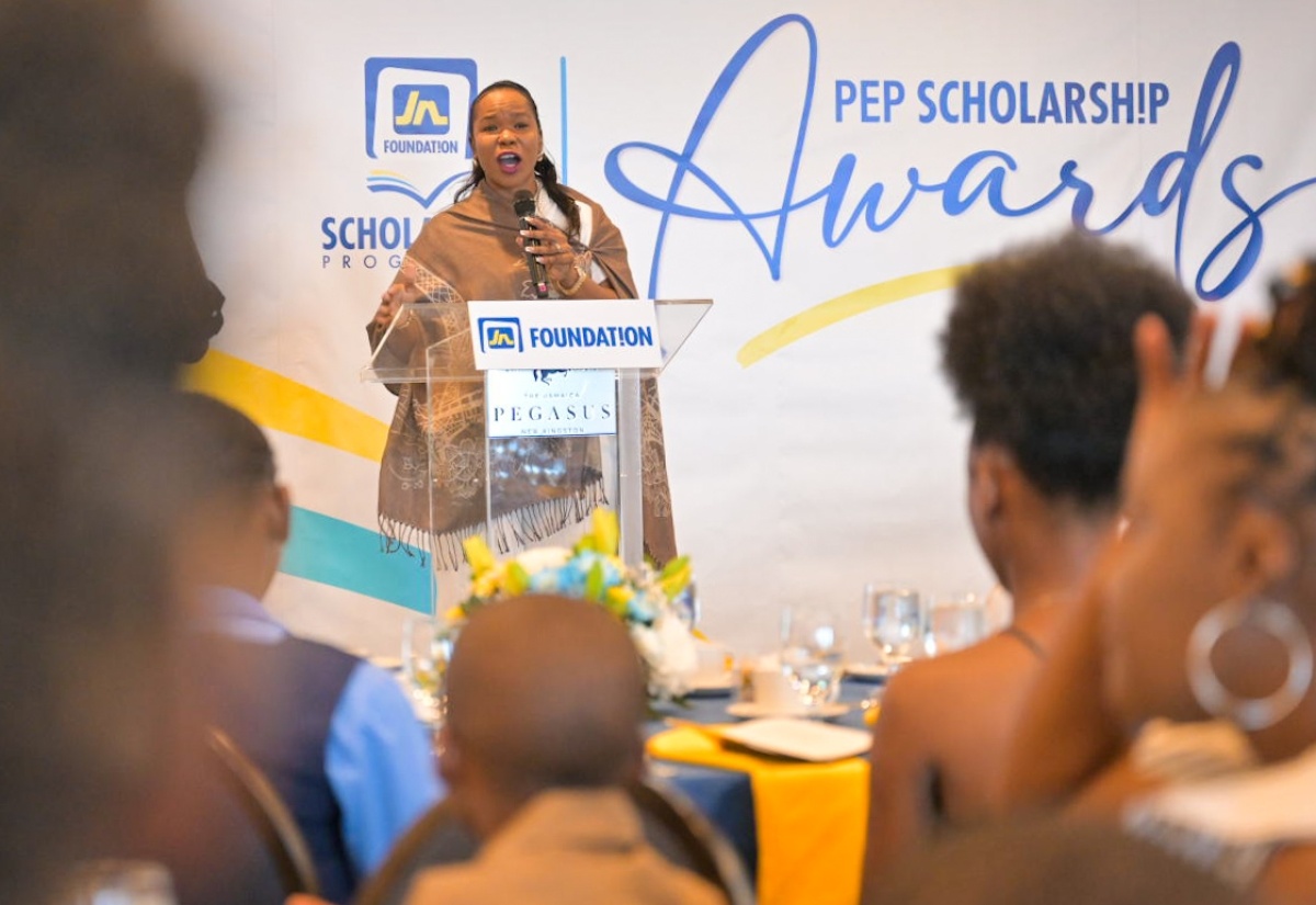 Permanent Secretary in the Ministry of Education and Youth, Dr. Kasan Troupe, delivers the keynote address during the Jamaica National (JN) Foundation’s Primary Exit Profile (PEP) scholarship reception, held at the Jamaica Pegasus Hotel in New Kingston on Sunday (October 6).